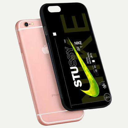 Neon Street Edition Glass Case for iPhone 6 Plus floating dual-view mockup showing HD gloss and neon glow
