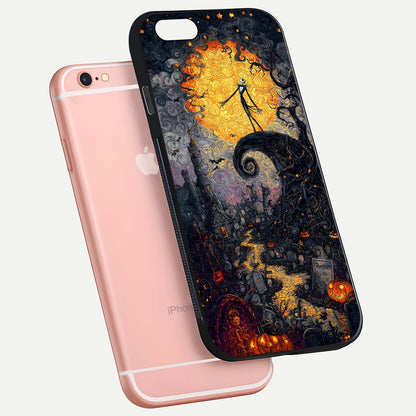 Pumpkin Moon Night Glass Case for iPhone 6 Plus floating dual-view mockup showing HD gloss and spooky detail