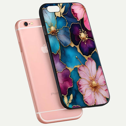 Sparkle Floral Glass Case for iPhone 6 Plus floating dual-view mockup displaying gloss surface and sparkle effect