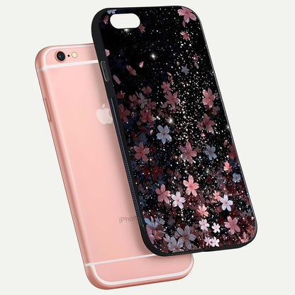 Starlit Flower Dreams Glass Case for iPhone 6 Plus floating dual-view mockup displaying gloss and print clarity