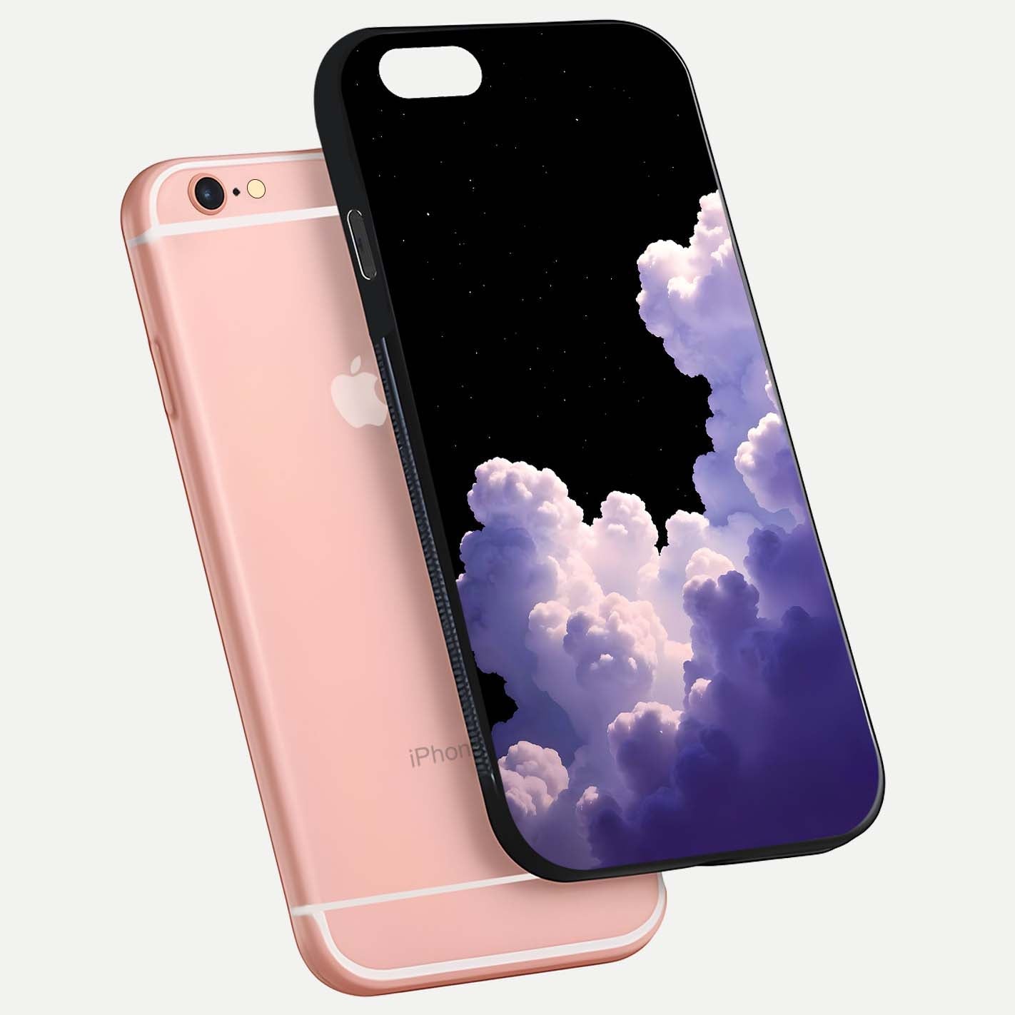 Starlit Night Whispers Glass Case for iPhone 6 Plus floating dual-view mockup displaying gloss surface and depth