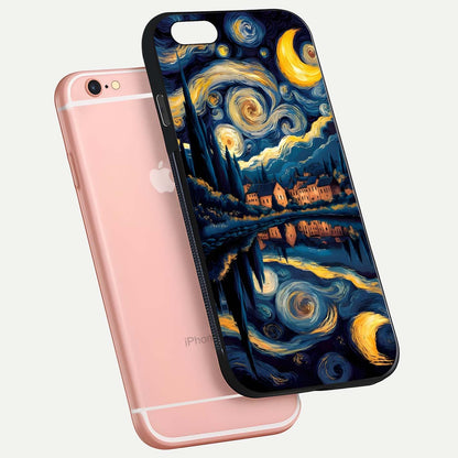 Starry Sky Serenity Glass Case for iPhone 6 Plus floating dual-view mockup displaying gloss texture and shine