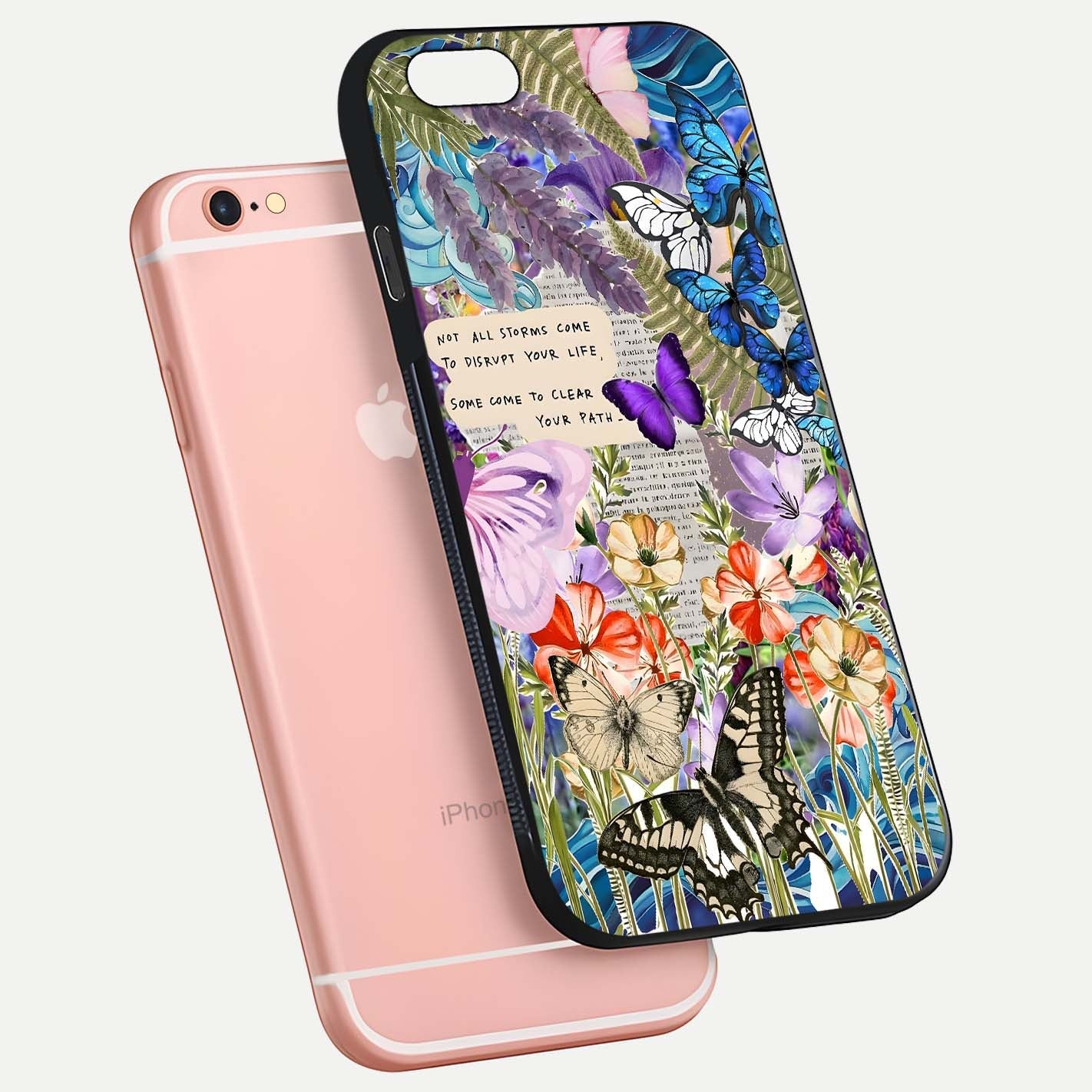 Storm Path Bloom Glass Case for iPhone 6 Plus floating dual-view mockup displaying gloss and pattern depth