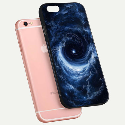 Stunning Galaxy Glass Case for iPhone 6 Plus floating dual-view mockup displaying gloss shine and vivid print depth