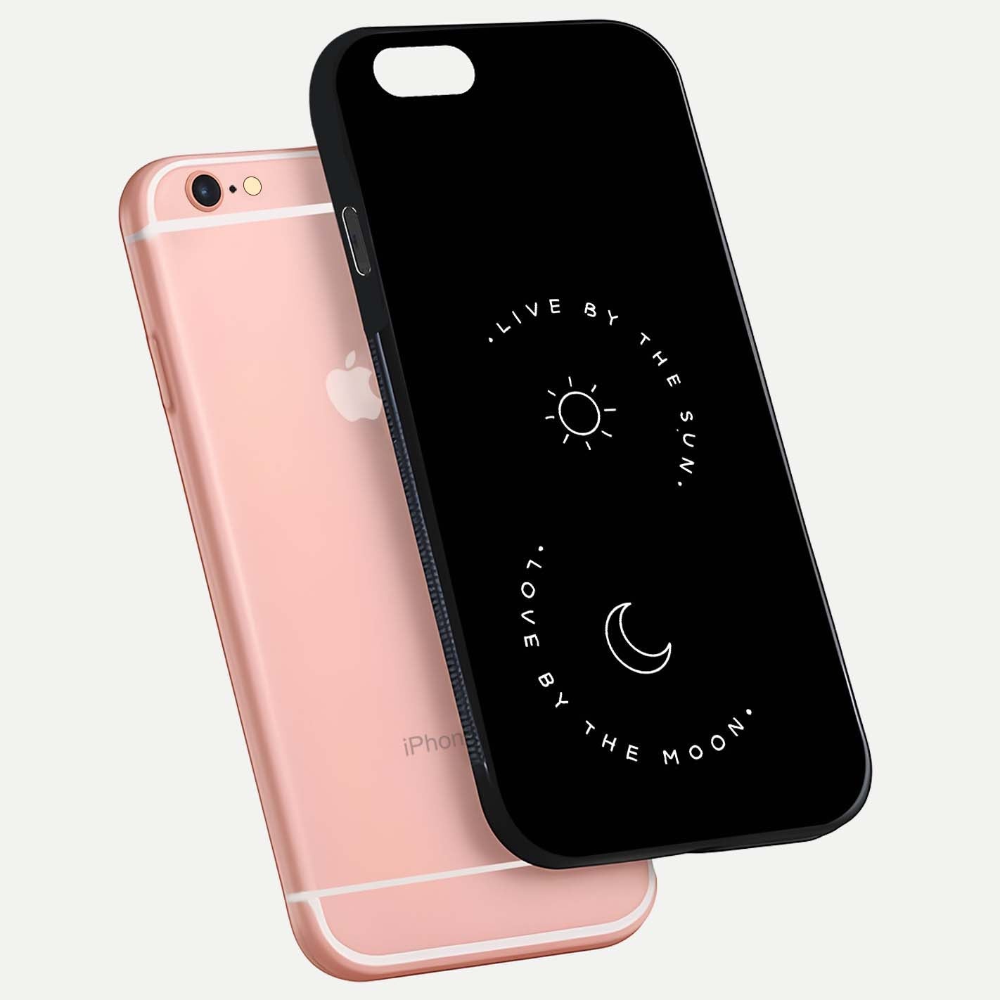 Sun Moon Balance Glass Case for iPhone 6 Plus floating dual-view mockup displaying gloss surface and edge clarity