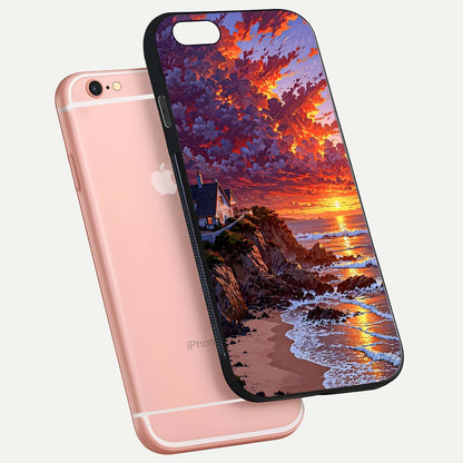Sunset House by Sea Glass Case for iPhone 6 Plus floating dual-view mockup displaying gloss shine and depth