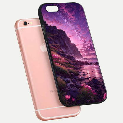 Twilight Blossom Coast Glass Case for iPhone 6 Plus floating dual-view mockup displaying gloss surface and detail
