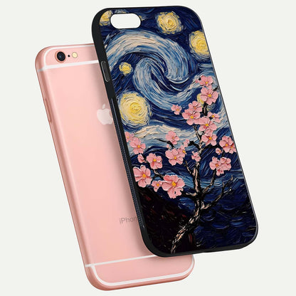 Van Gogh Scenery Glass Case for iPhone 6 Plus floating dual-view mockup displaying gloss reflection and HD quality