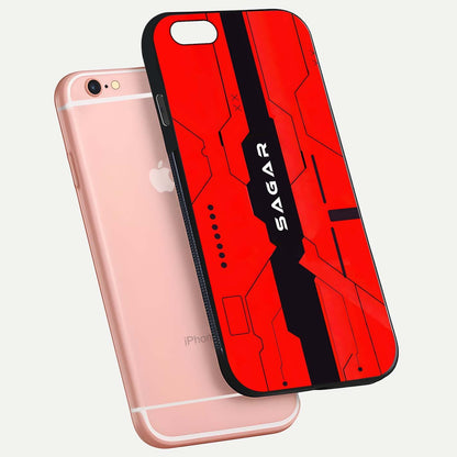Voltage Rise CYBERPUNK Custom Name Glass Case for iPhone 6 Plus floating dual-view mockup displaying gloss shine and lighting