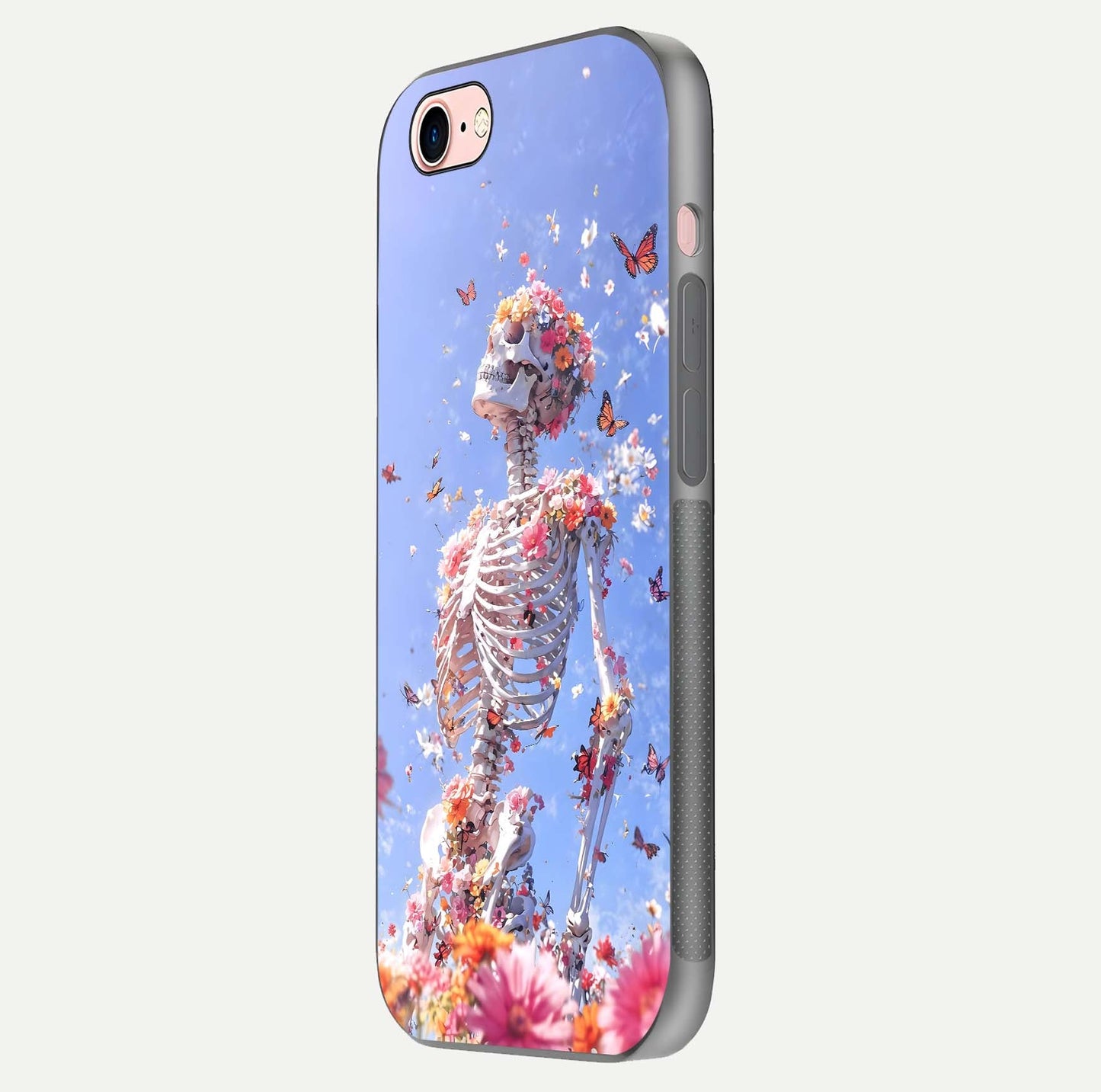 Bloom Beyond Bones Glass Case for iPhone 6 Plus side-angle image highlighting print precision and gloss finish