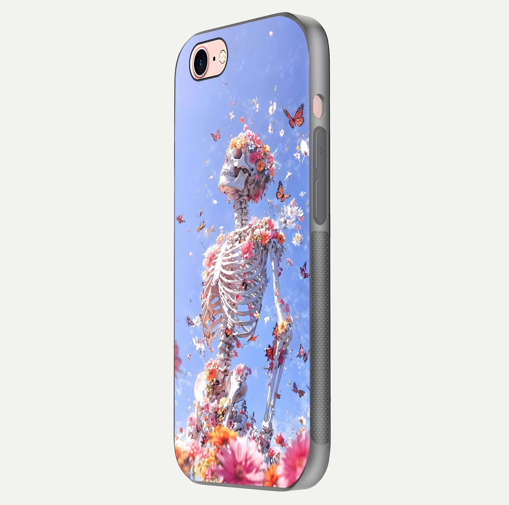 Bloom Beyond Bones Glass Case for iPhone 6 Plus side-angle image highlighting print precision and gloss finish