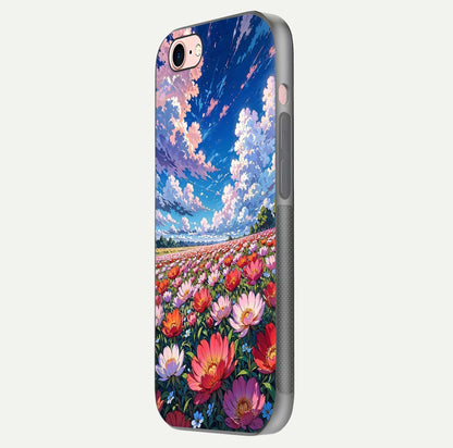 Blossom Sky Field Glass Case for iPhone 6 Plus side-angle showing sky hues, blossom texture, and reflective shine