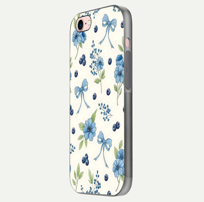 Blue Flower & Bow Glass Case for iPhone 6 Plus side-angle image showing bow-floral mix and HD finish shine