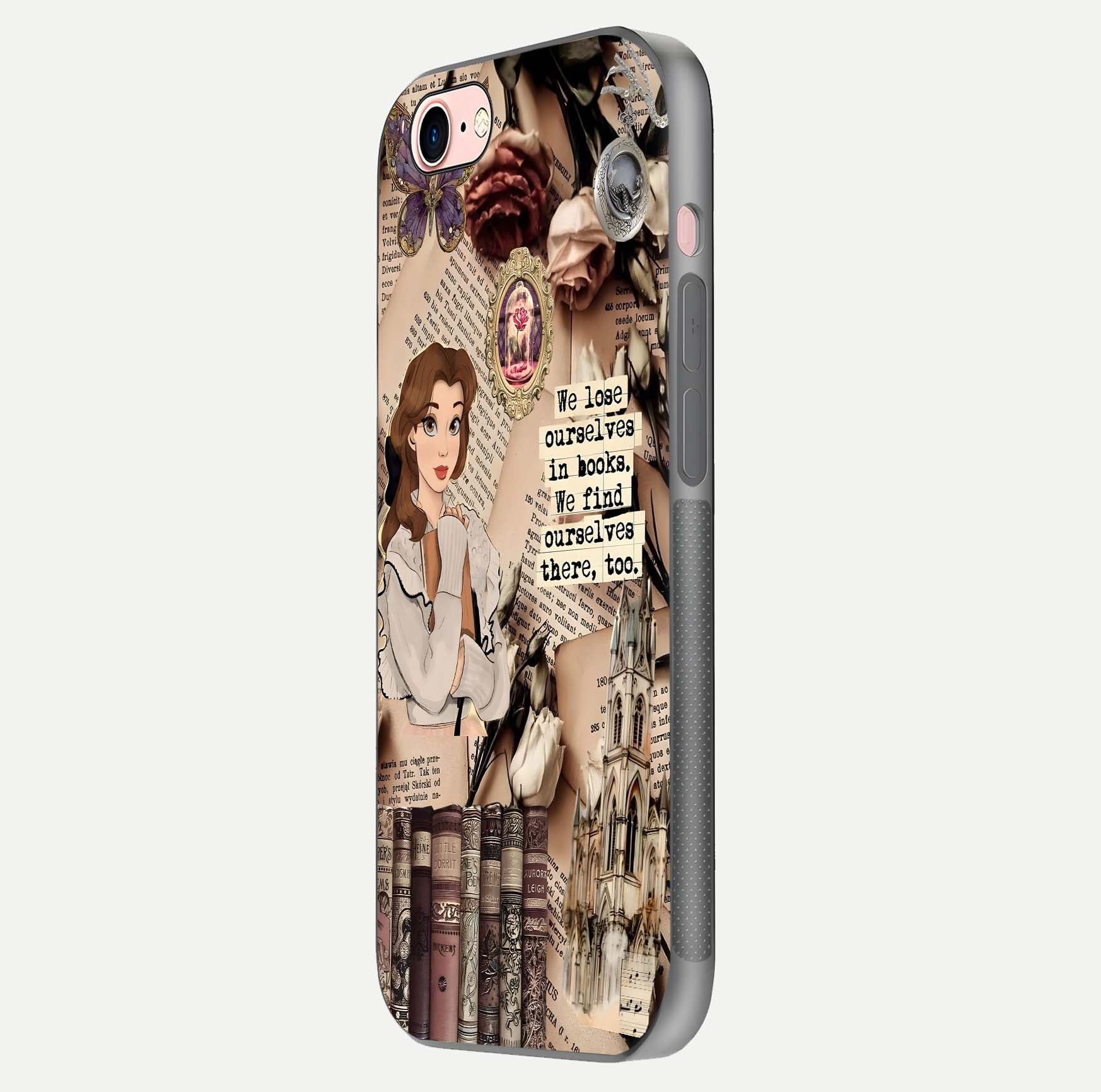 Bookish Dream World Glass Case for iPhone 6 Plus side-angle image showing detail depth and smooth corner polish