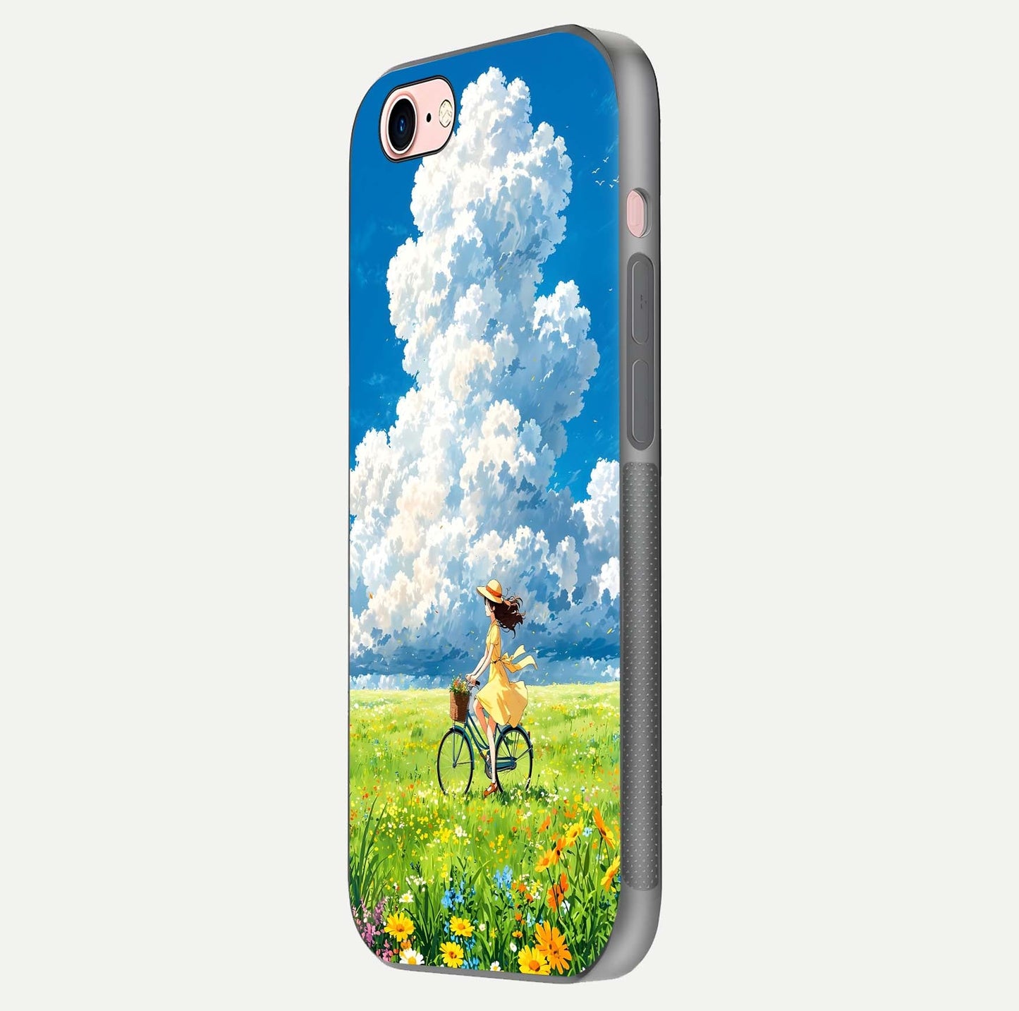 Breezy Meadow Ride Glass Case for iPhone 6 Plus side-angle image showing floral details and edge glow