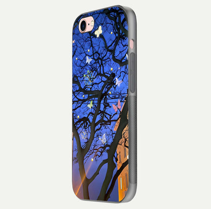Butterfly Night Magic Glass Case for iPhone 6 Plus side-angle view capturing butterfly contrast and glossy depth