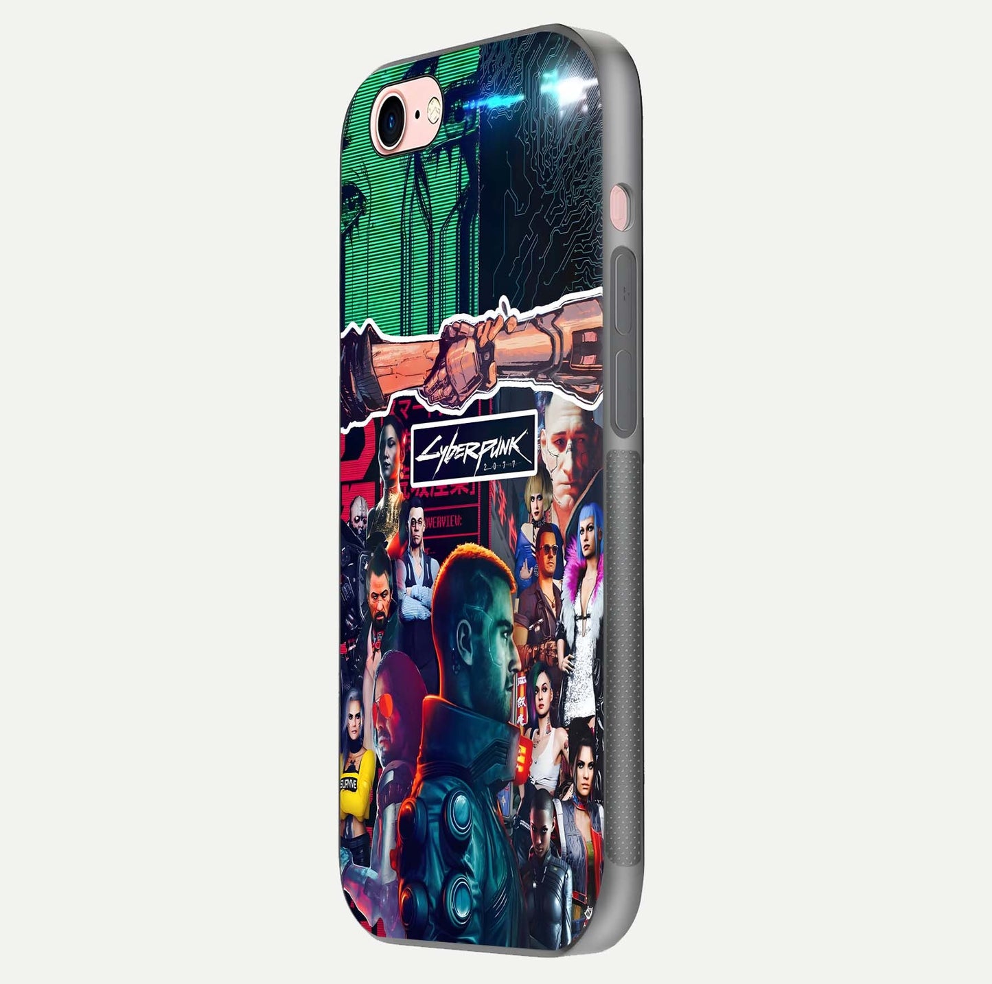 CYBERPUNK Legacy Glass Case for iPhone 6 Plus side-angle photo showing edge glow and reflective surface