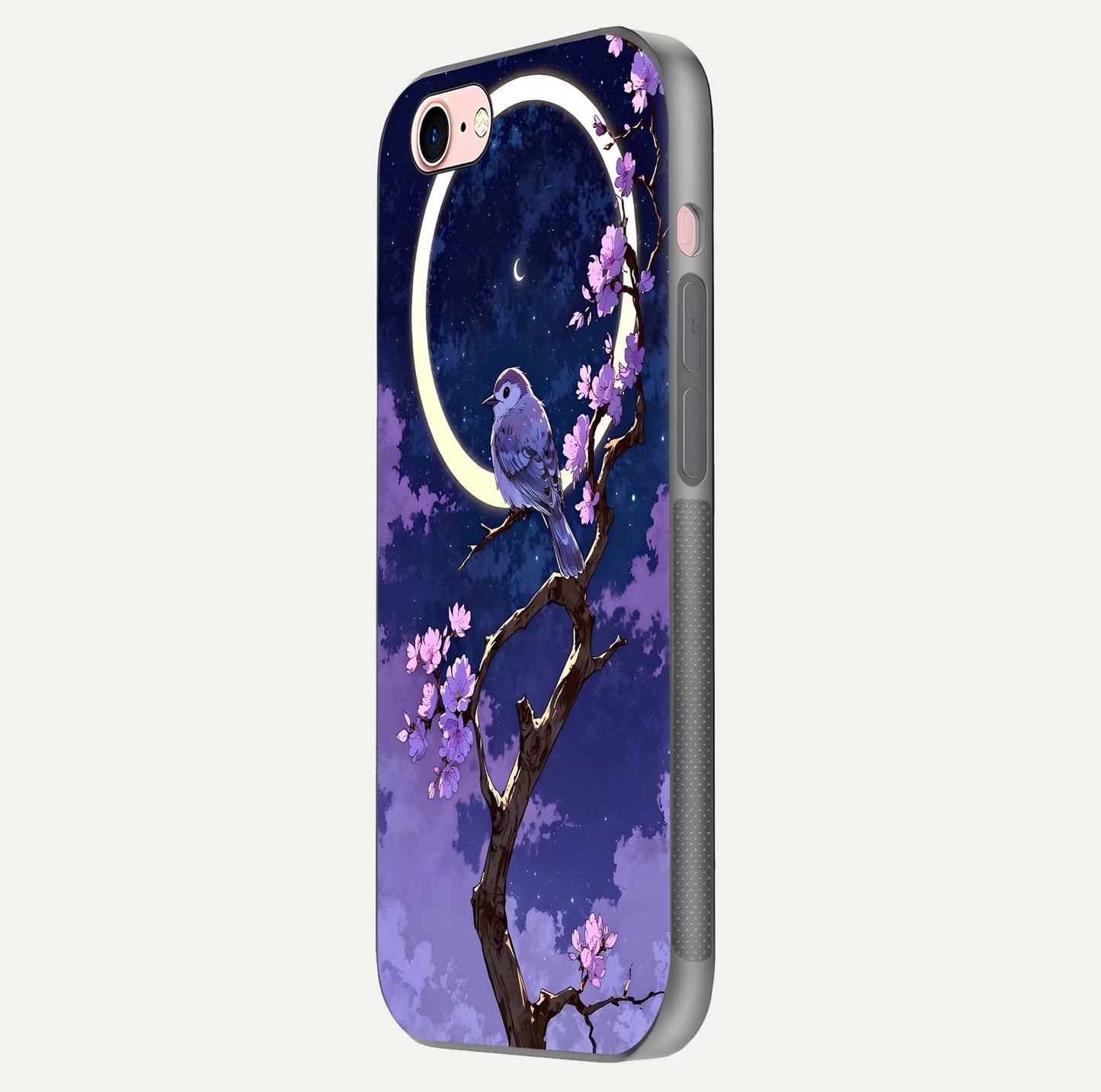 Celestial Bird Blossom Glass Case for iPhone 6 Plus side-angle image showing detailed wings and glossy polish