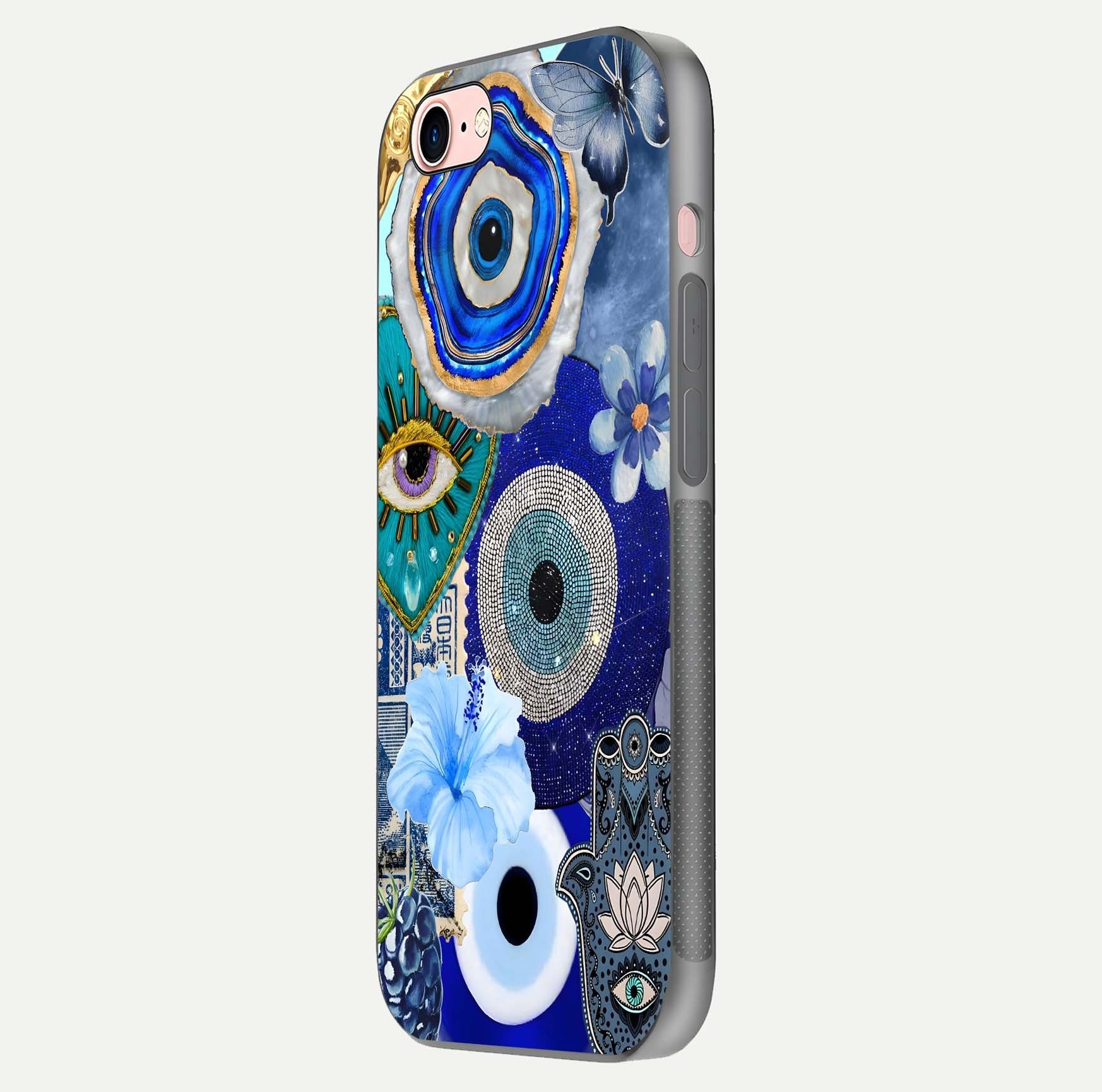 Celestial Blue Vision Glass Case for iPhone 6 Plus side-angle image capturing starlight shimmer and glass reflection