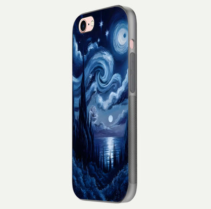 Celestial Dream Van Gogh Glass Case for iPhone 6 Plus side-angle photo showing depth swirl design and curved reflection