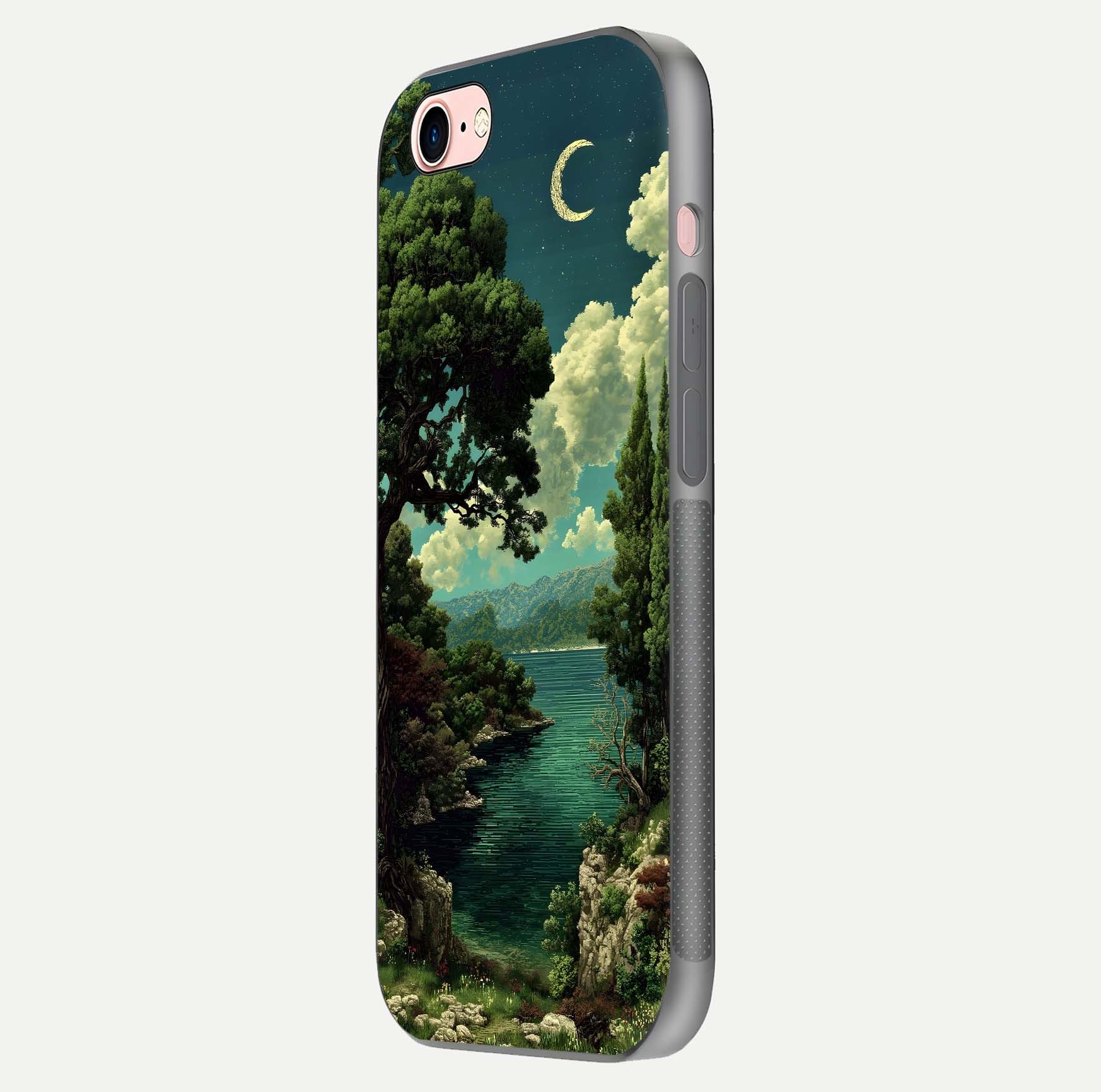 Celestial Lake Peace Glass Case for iPhone 6 Plus side-angle image displaying reflective glow and gentle edges