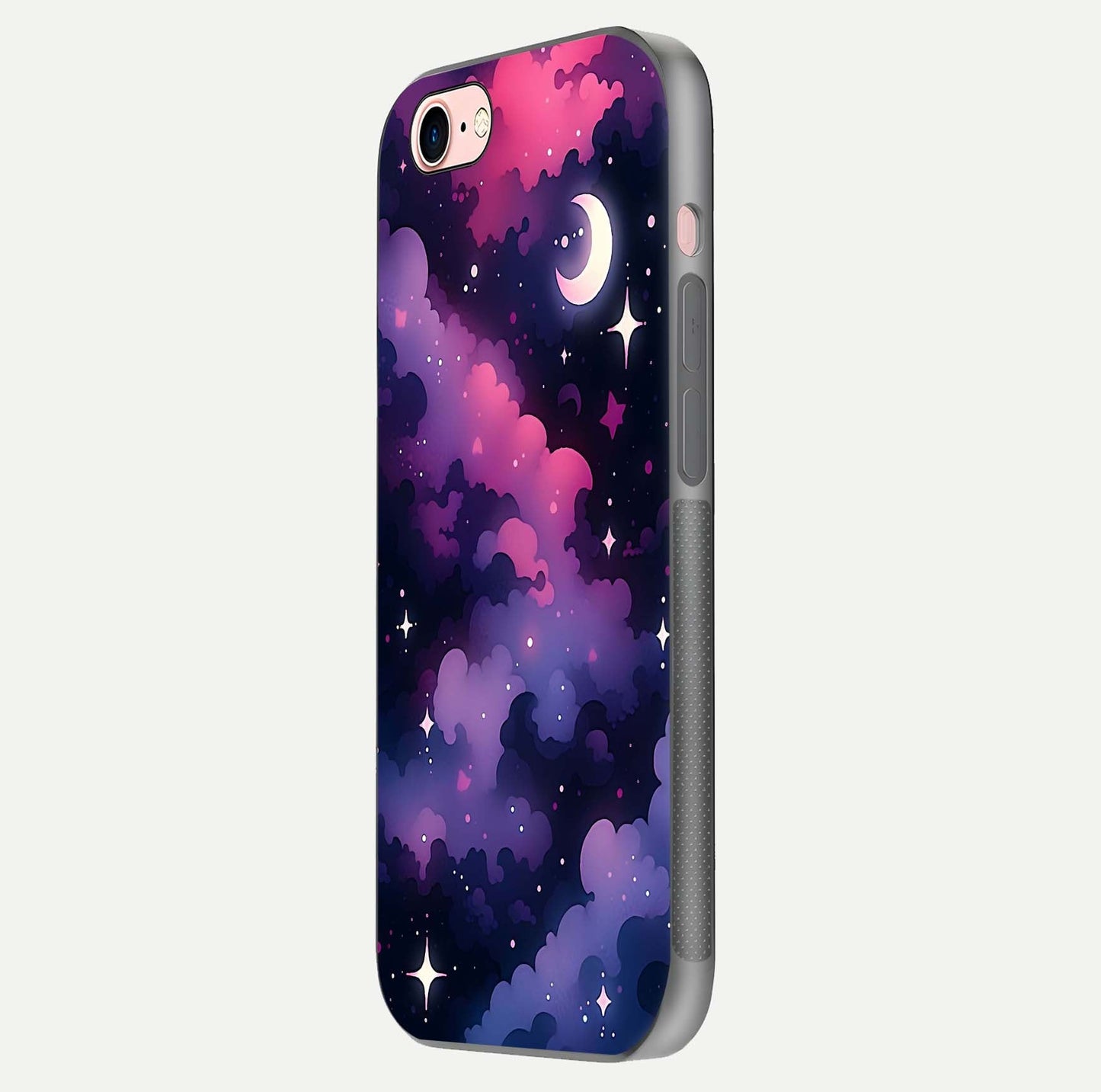 Celestial Moon Magic Glass Case for iPhone 6 Plus side-angle shot capturing soft reflection and curved gloss
