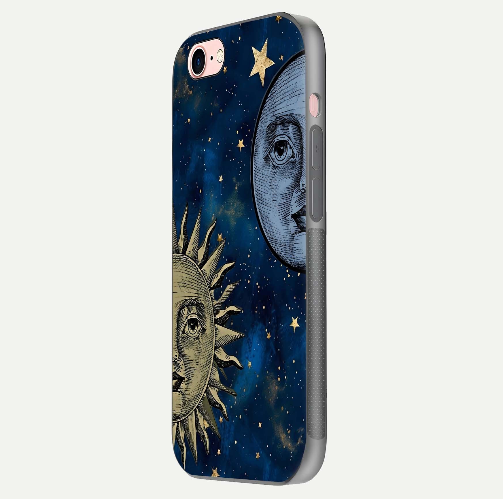Celestial Moon With Sun Glass Case for iPhone 6 Plus side-angle image showing reflection tones and cosmic edge