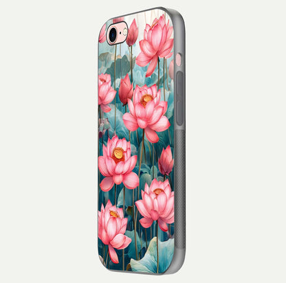 Celestial Pink Lotus Glass Case for iPhone 6 Plus side-angle image showing reflective shine and petal curve