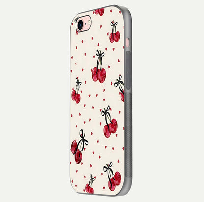 Cherry Heart Bow Glass Case for iPhone 6 Plus side-angle image capturing gloss texture and charm bow art