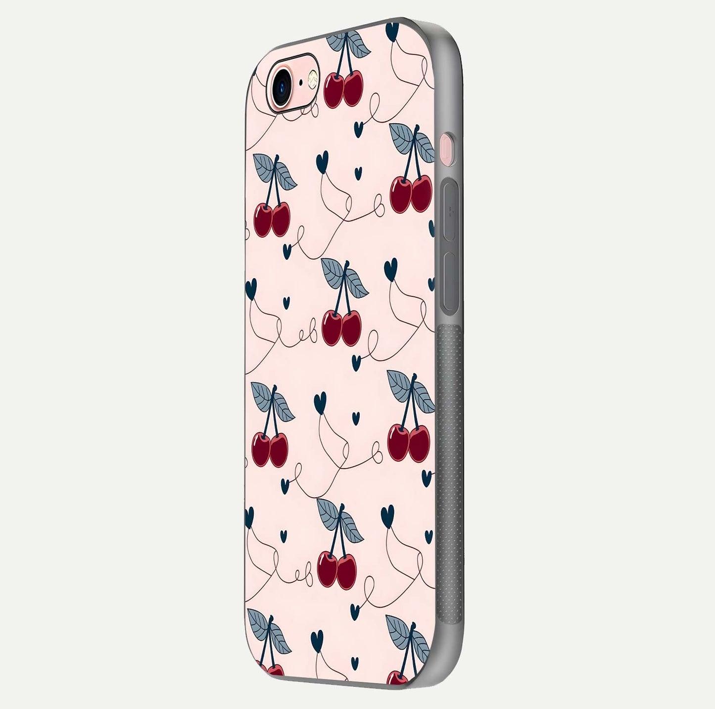 Cherry Heart Line Glass Case for iPhone 6 Plus side-angle view capturing smooth curves and shine effect