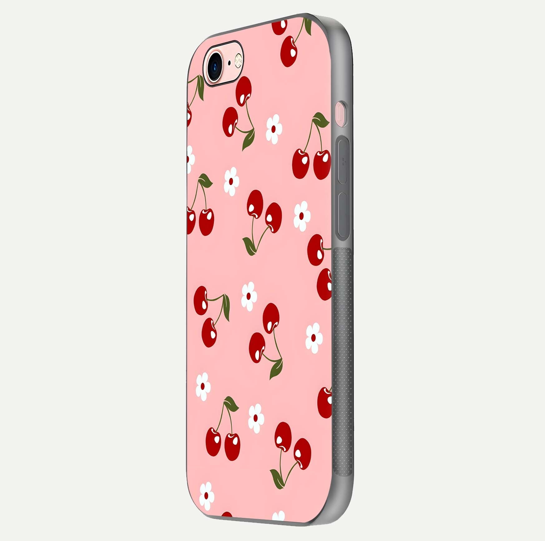 Cherry Love Mood Glass Case for iPhone 6 Plus side-angle image capturing smooth gloss and delicate details
