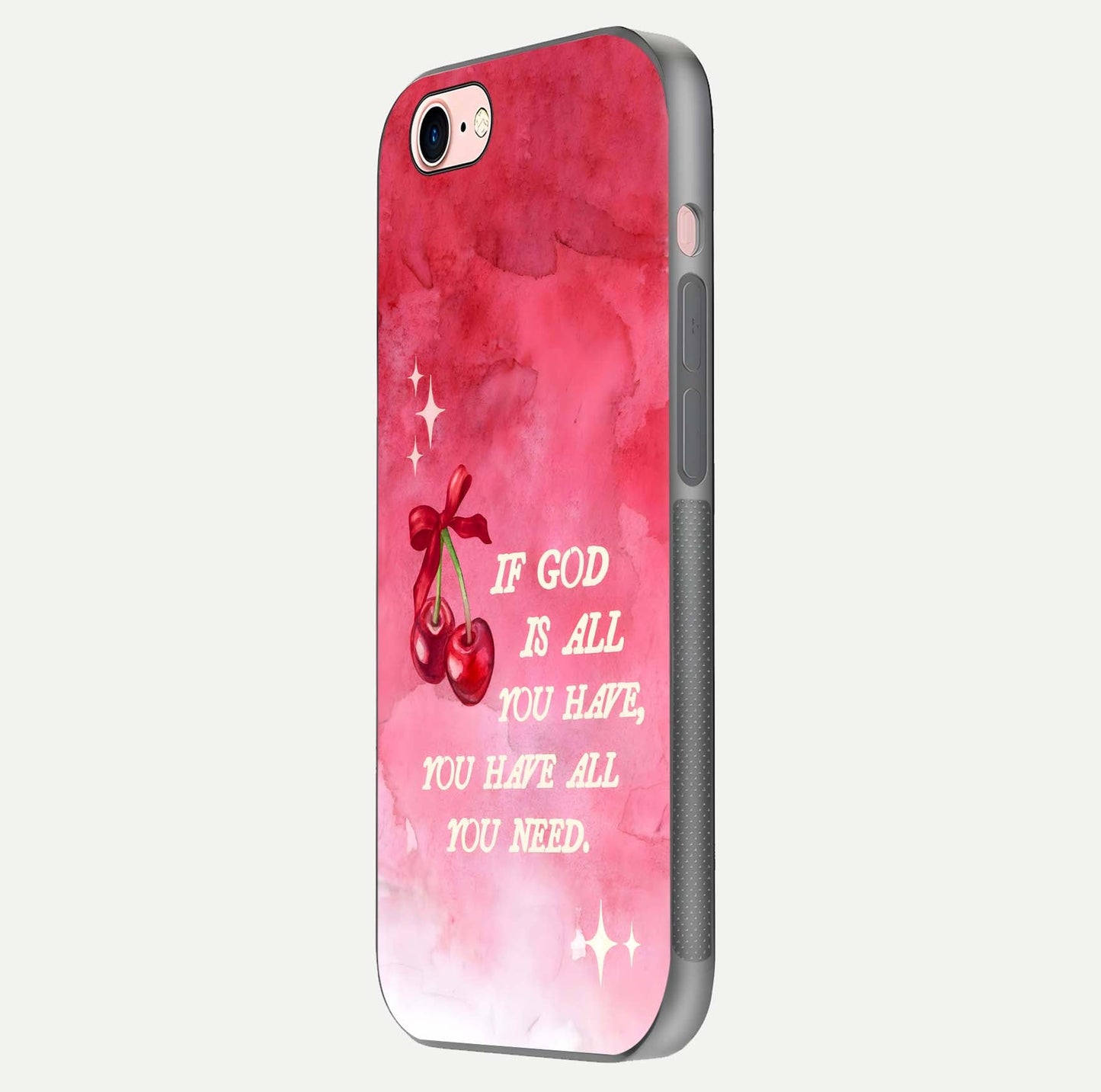 Cherry Quote Glass Case for iPhone 6 Plus side-angle image showing curve glow and glass detail