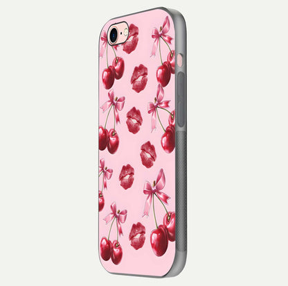Cherry With Lips Glass Case for iPhone 6 Plus side-angle image showing gloss reflection and fine details