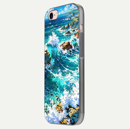 Coastal Blue Waves Glass Case for iPhone 6 Plus side-angle photo showing gloss texture and color depth