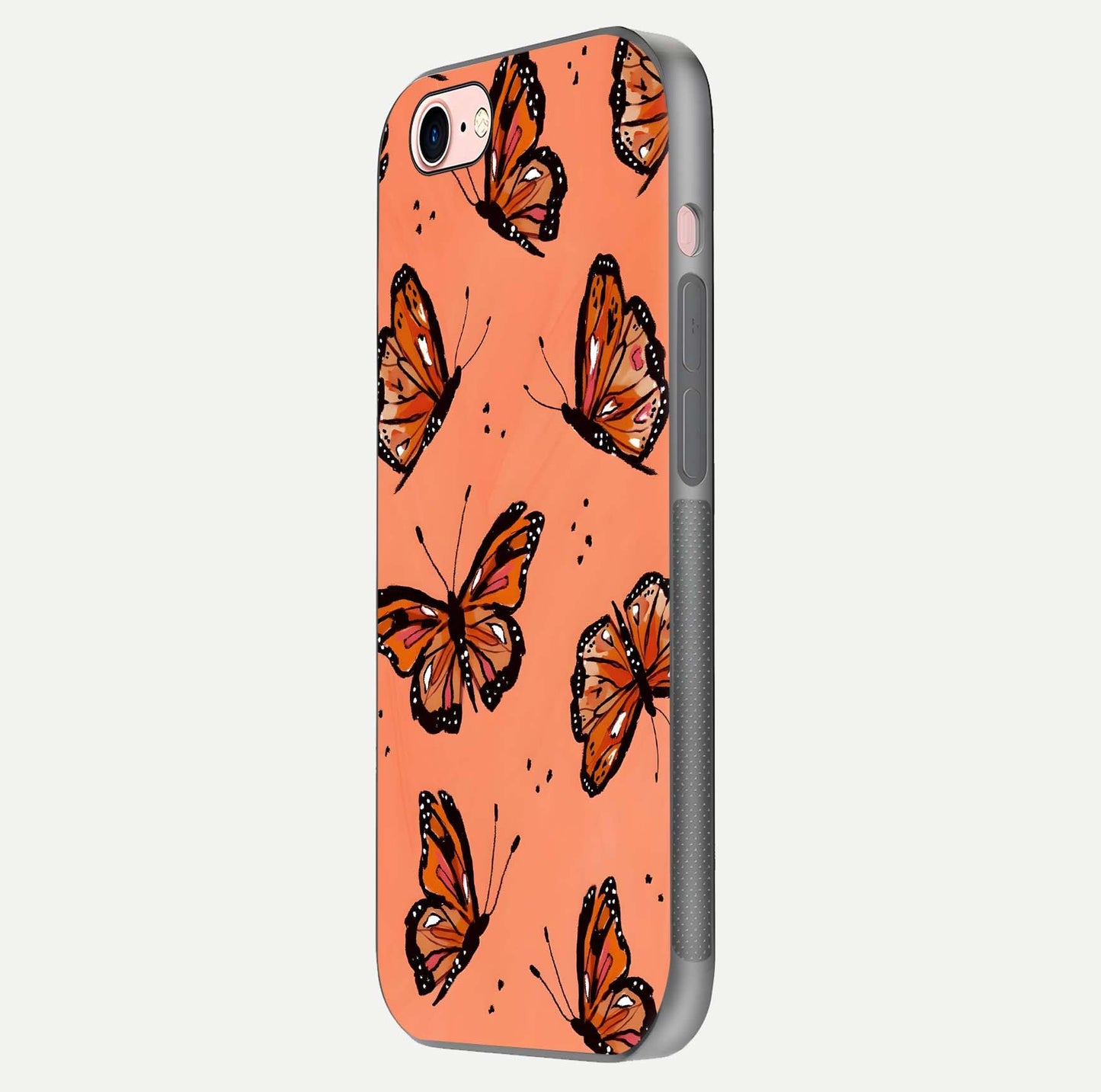 Coral Wing Butterfly Glass Case for iPhone 6 Plus side-angle photo showing reflective finish and smooth edges