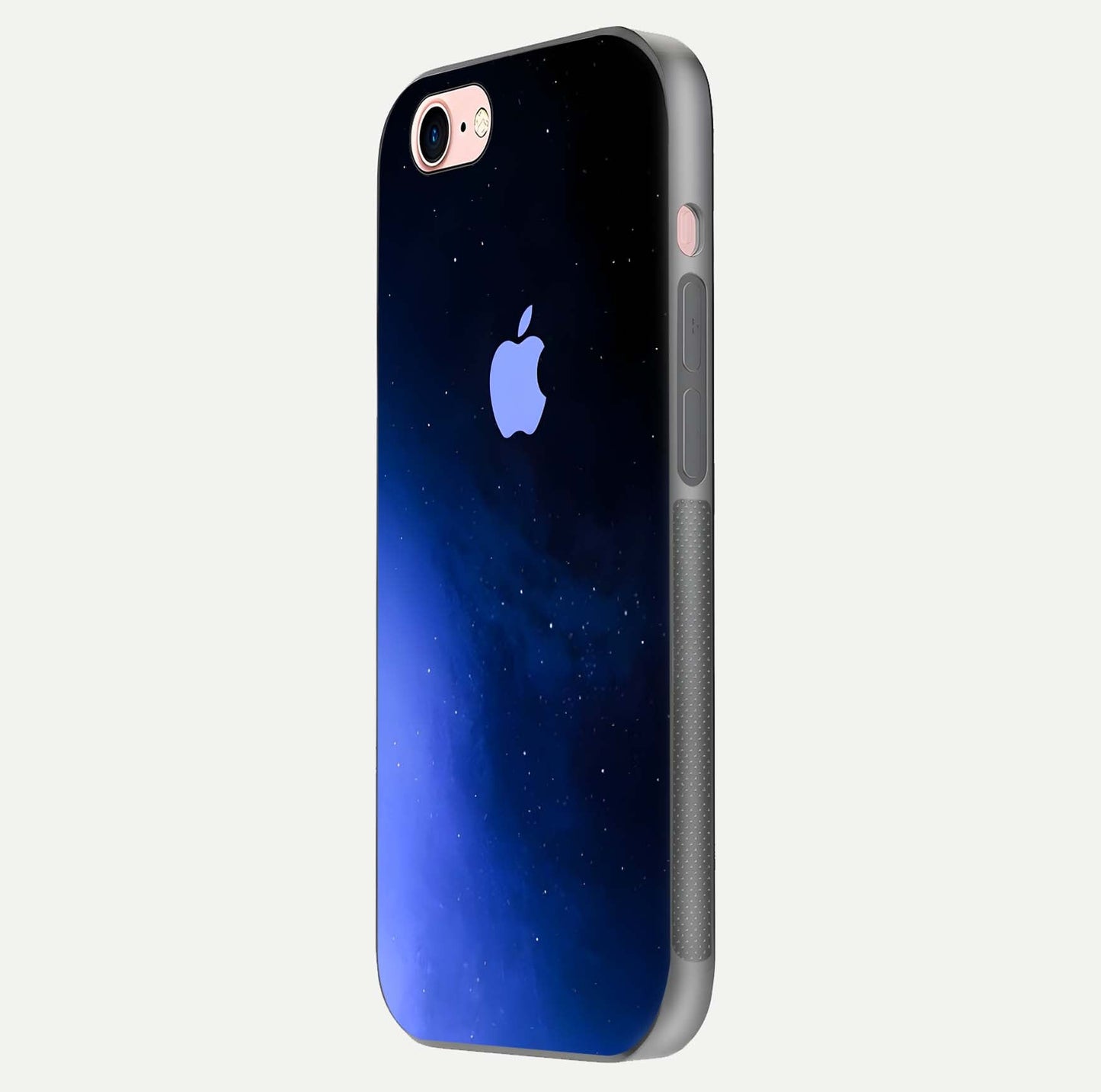 Cosmic Blue Apple Glass Case for iPhone 6 Plus side-angle image showing curve polish and star detail