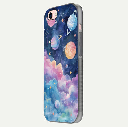 Cosmic Planet Dreams Glass Case for iPhone 6 Plus side-angle image showing texture clarity and shine