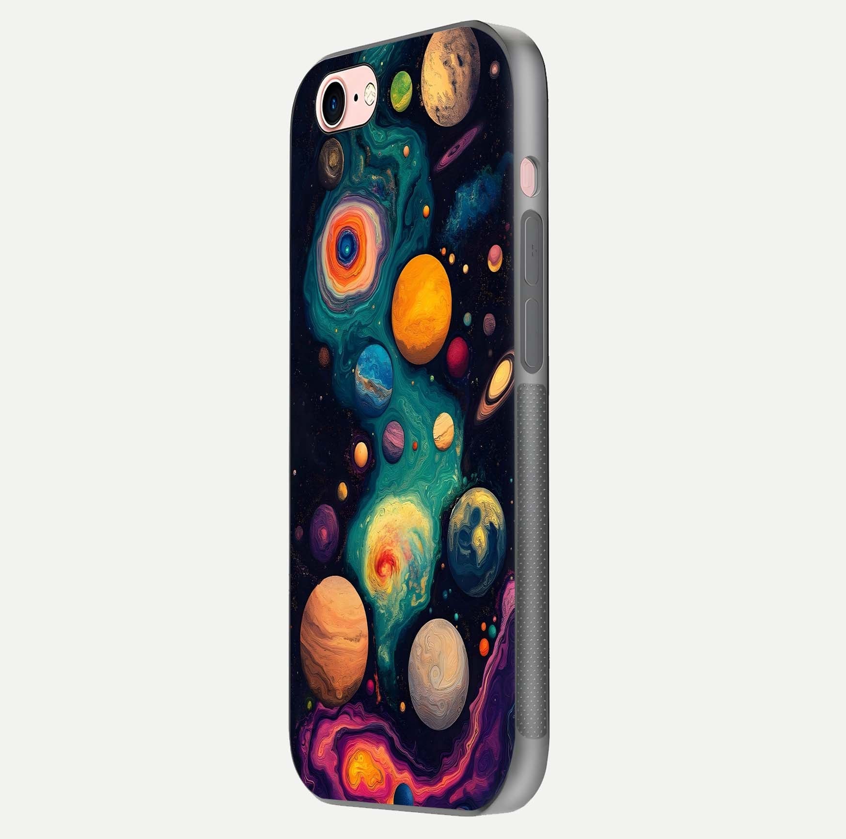 Cosmic Planet Journey Glass Case for iPhone 6 Plus side-angle image capturing smooth gloss and reflective edges