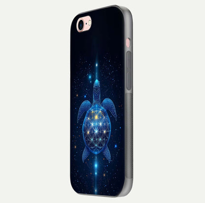 Crimson Blue Turtle Glass Case for iPhone 6 Plus side-angle photo showing curved edge and glass gloss