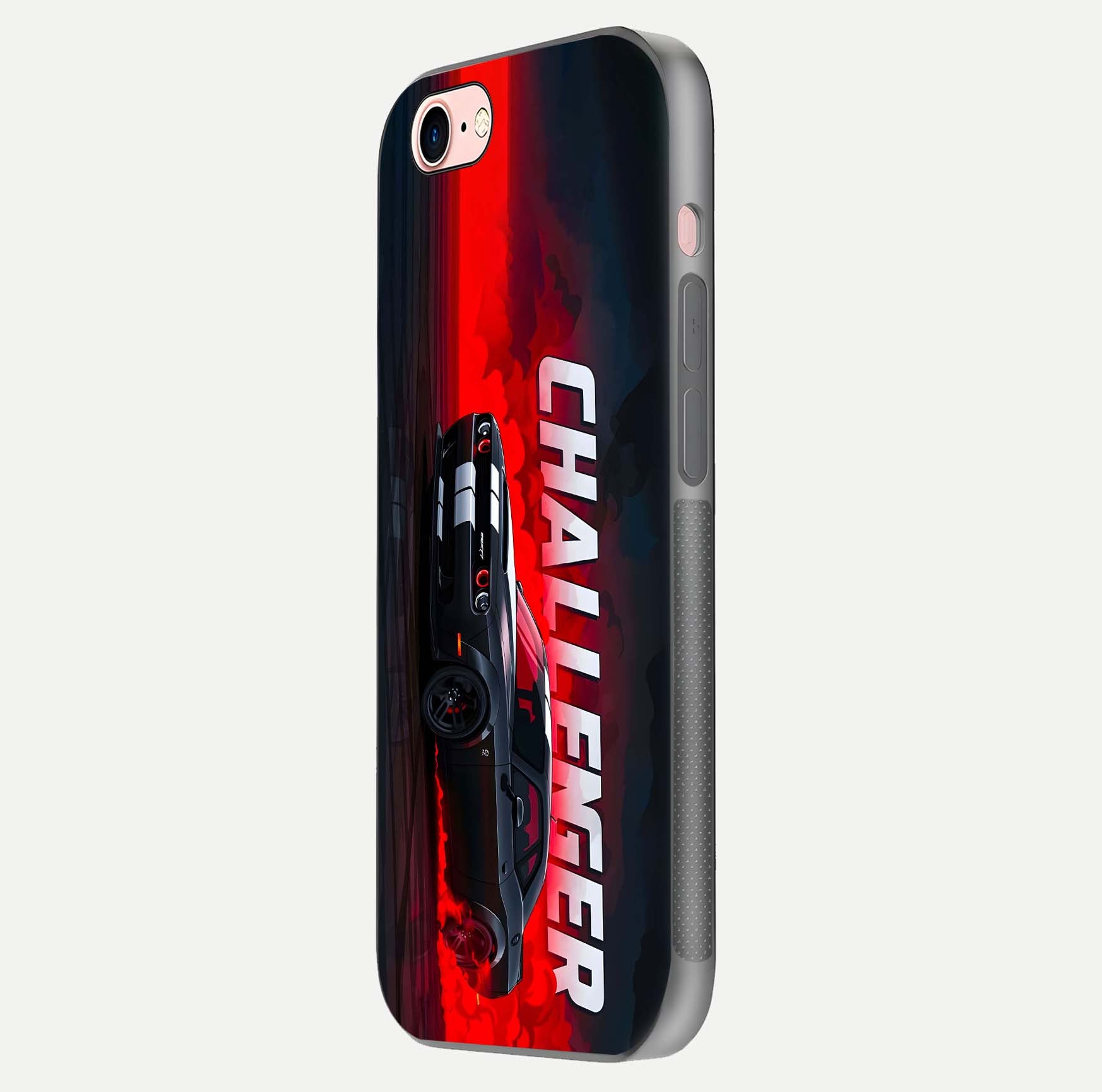 Crimson Challenger Fury Glass Case for iPhone 6 Plus side-angle image showing curve reflection and red finish
