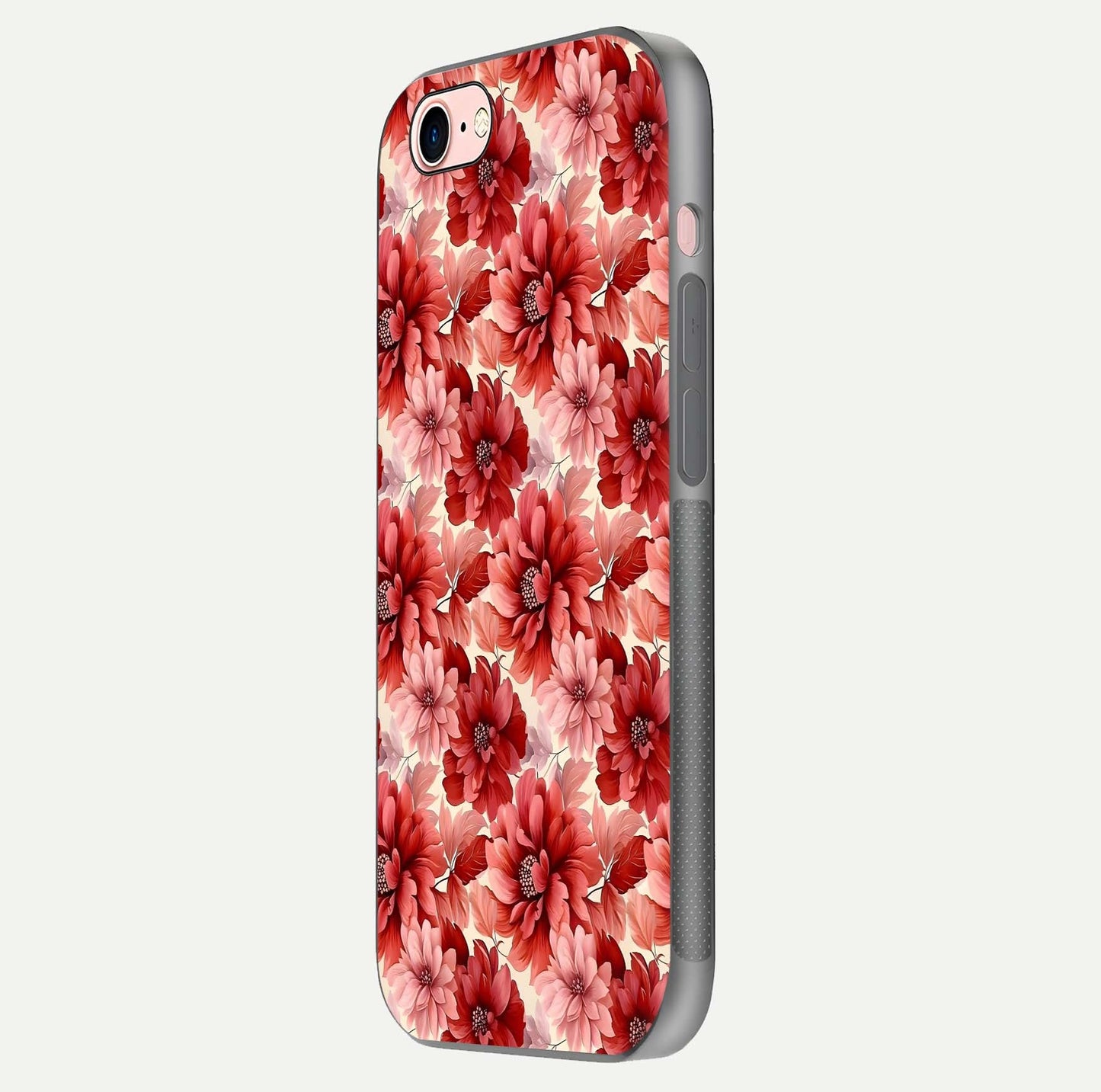 Crimson Love Petals Glass Case for iPhone 6 Plus side-angle photo showing reflection glow and edge clarity
