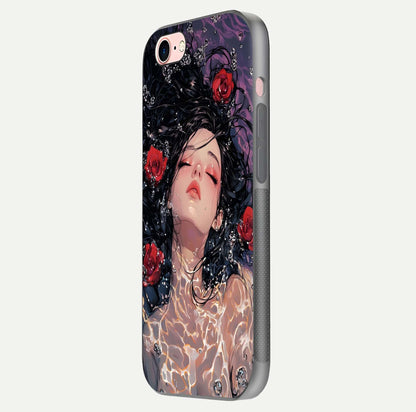 Crimson Rose Serenity Glass Case for iPhone 6 Plus side-angle photo showing glass reflection and soft edges