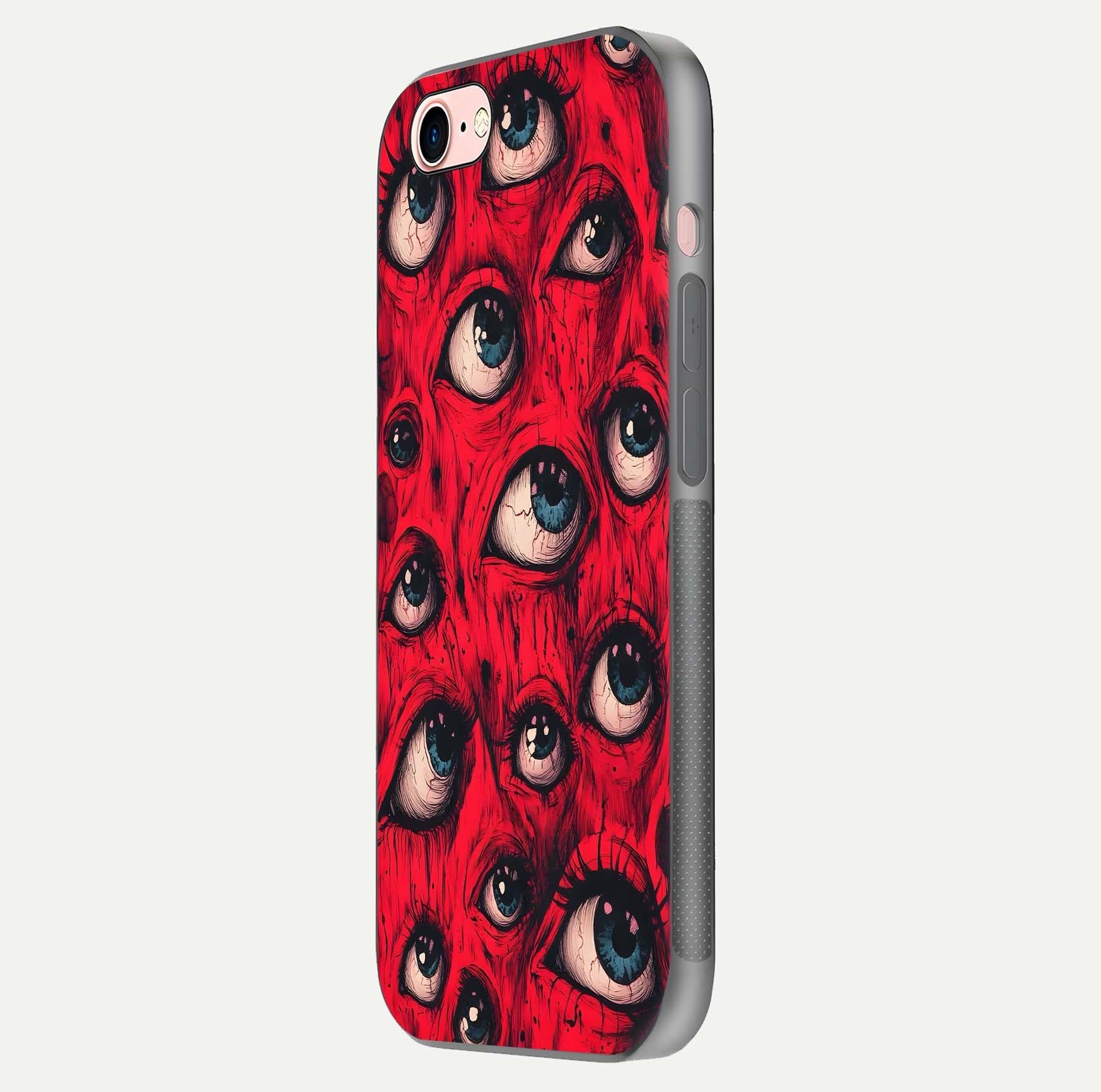 Crimson Watch Eyes Glass Case for iPhone 6 Plus side-angle photo showing reflection texture and shine