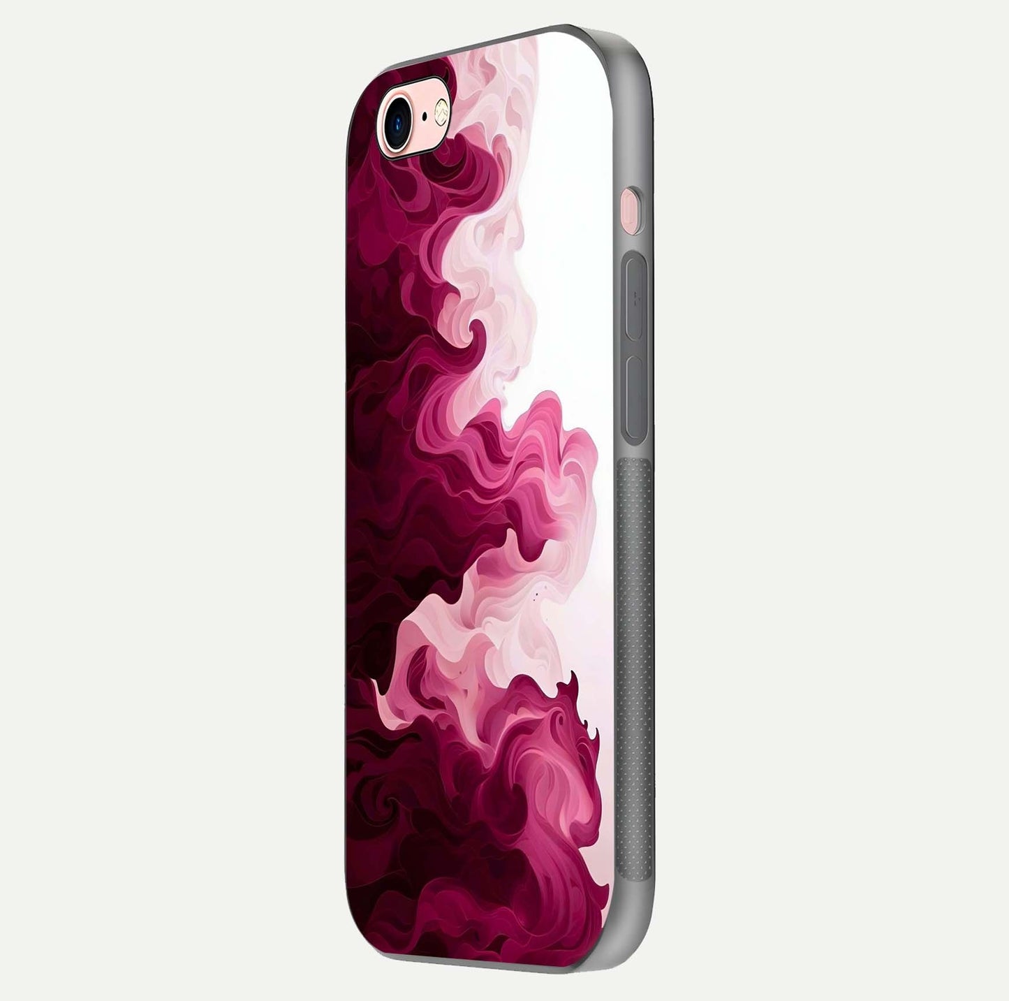 Crimson Wave Flow Glass Case for iPhone 6 Plus side-angle photo showing reflection glow and HD finish