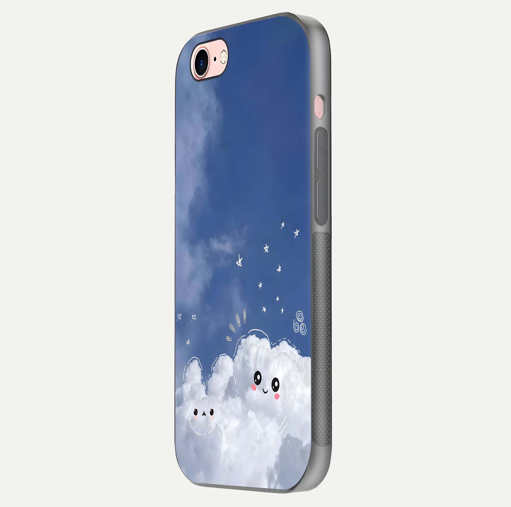 Cute Blossom Cloud Glass Case for iPhone 6 Plus side-angle image capturing gloss texture and curve reflection