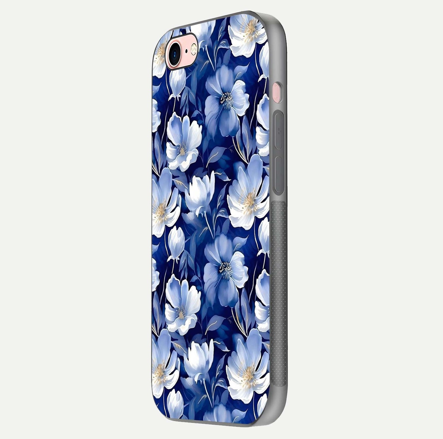 Cute Floral Patterns Glass Case for iPhone 6 Plus side-angle image showing polished surface and gloss tone