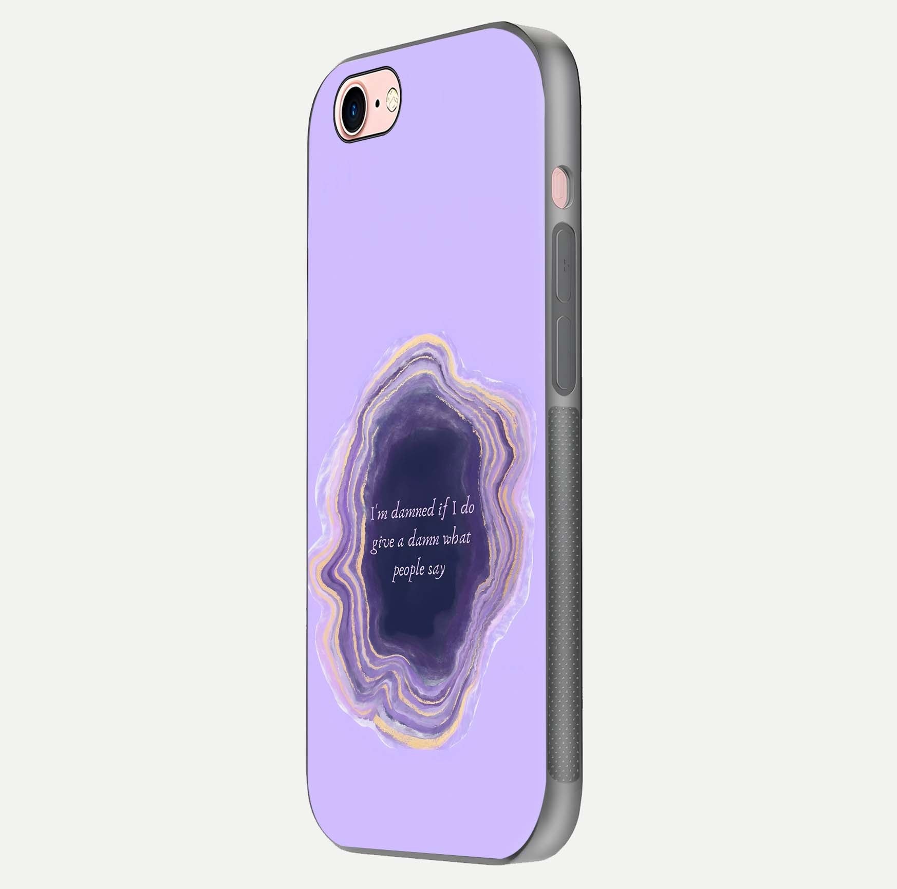 Damned People Quote Glass Case for iPhone 6 Plus side-angle image showing light shine and smooth edges