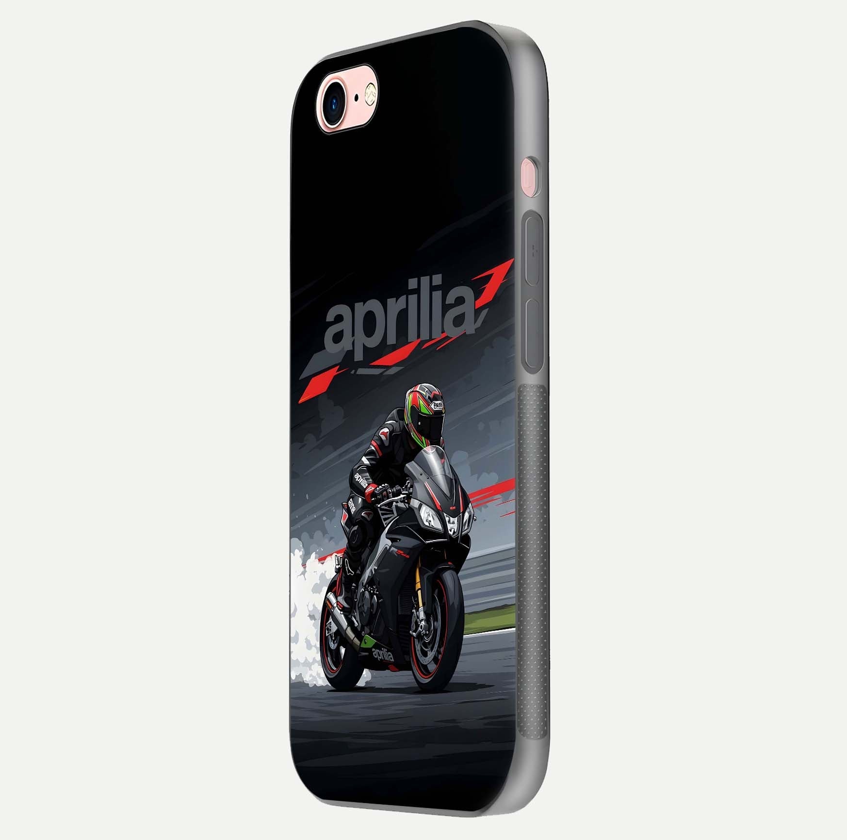 Dark Aprilla Glass Case for iPhone 6 Plus side-angle photo showing reflection gloss and curved edge finish
