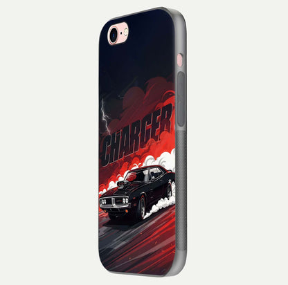 Dark Charger Fury Glass Case for iPhone 6 Plus side-angle image showing edge gloss and bold tone