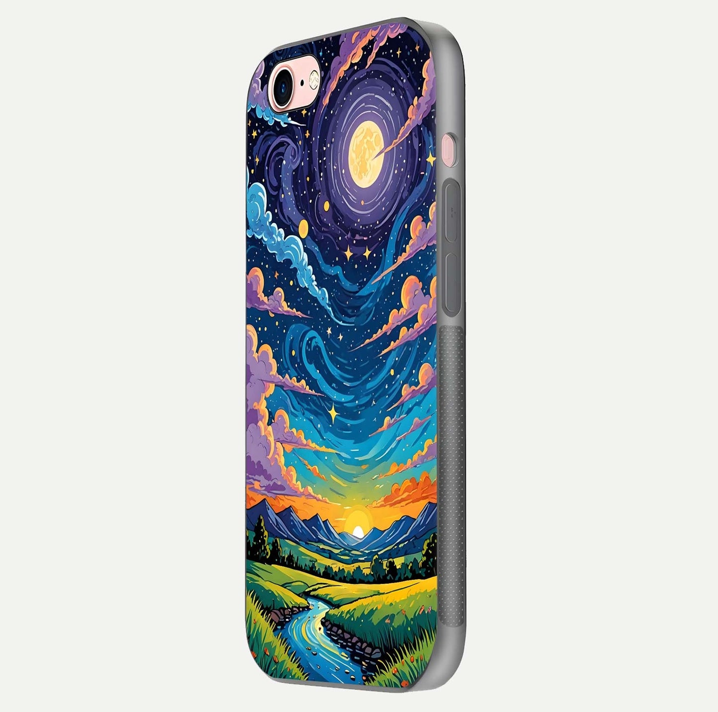 Dreamy Night Landscape Glass Case for iPhone 6 Plus side-angle photo capturing reflection glow and edge detail